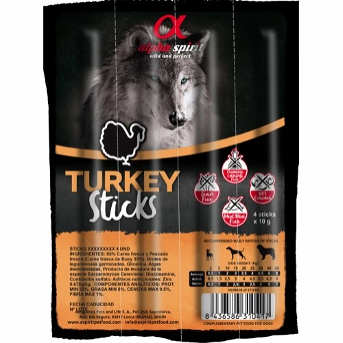 Alpha Spirit Turkey Ristra Sticks 4 stk - kornfri hundesnacks med kalkun